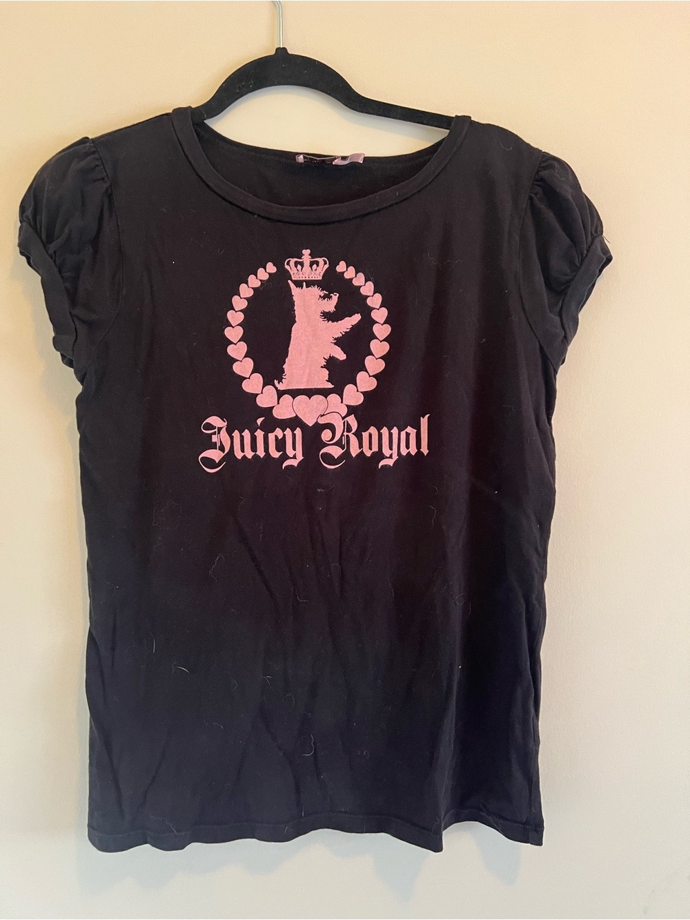 Vintage Y2K Juicy Couture Black Short Sleeve Tee with Pink Crest